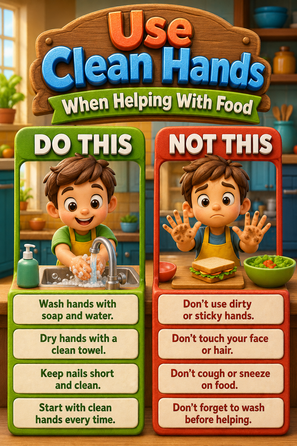 Use Clean Hands When Helping With Food poster
