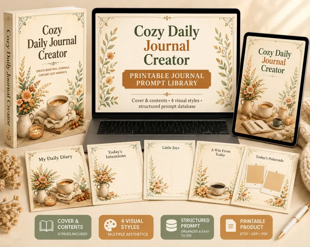 Cozy Daily Journal Creator library preview