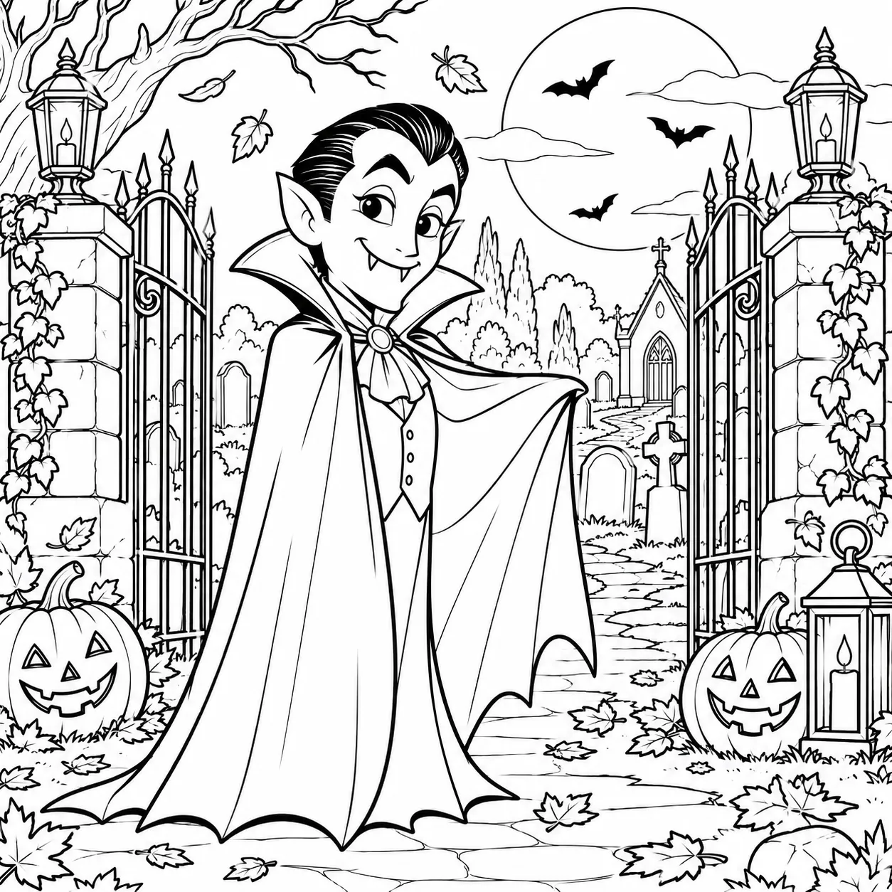 Classic vampire Halloween coloring page