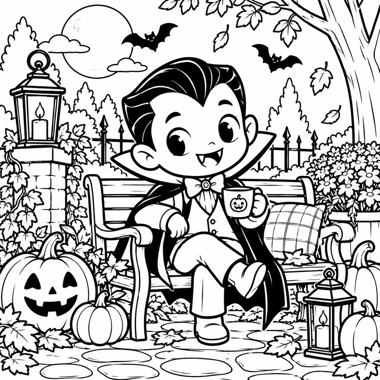 Classic vampire Halloween coloring page variation