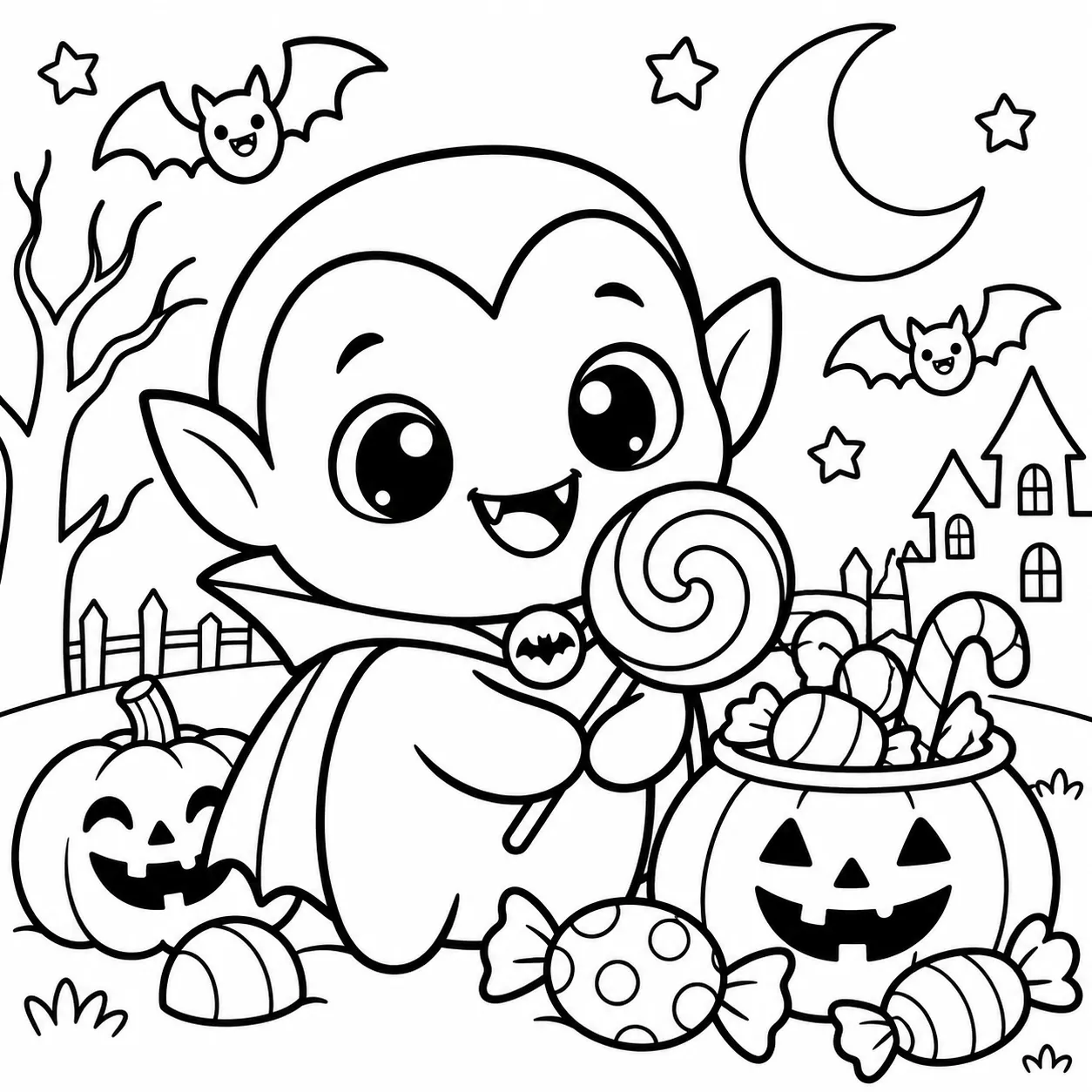 Cute vampire Halloween coloring page