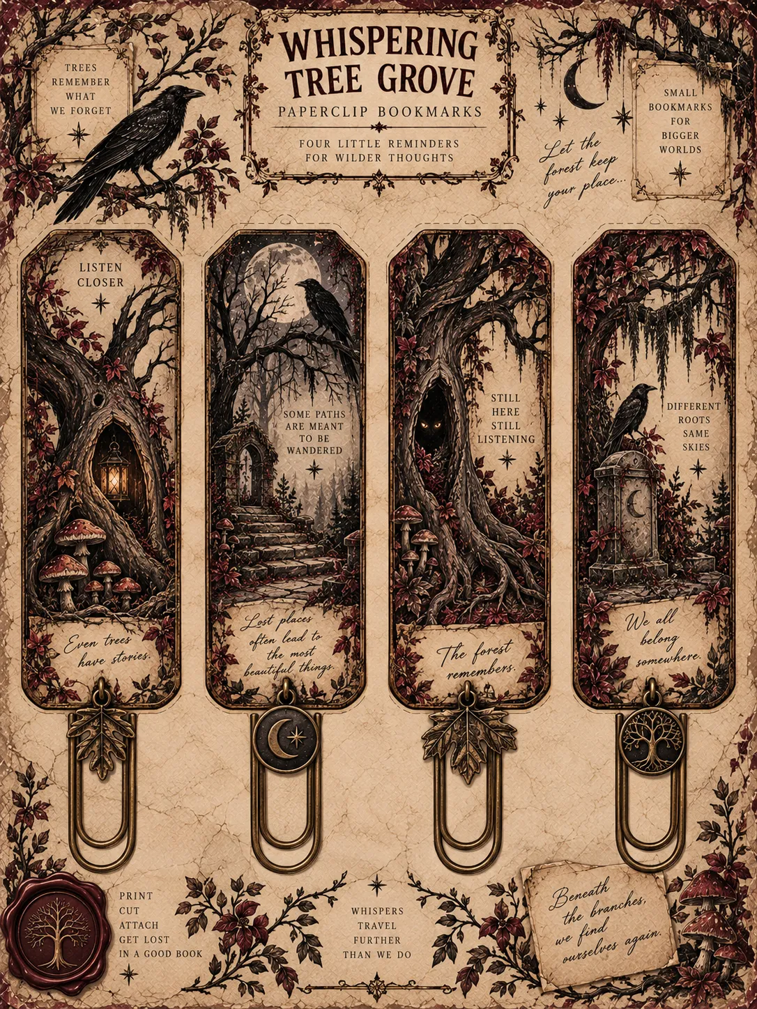 Gothic Halloween Paperclip Bookmark Set