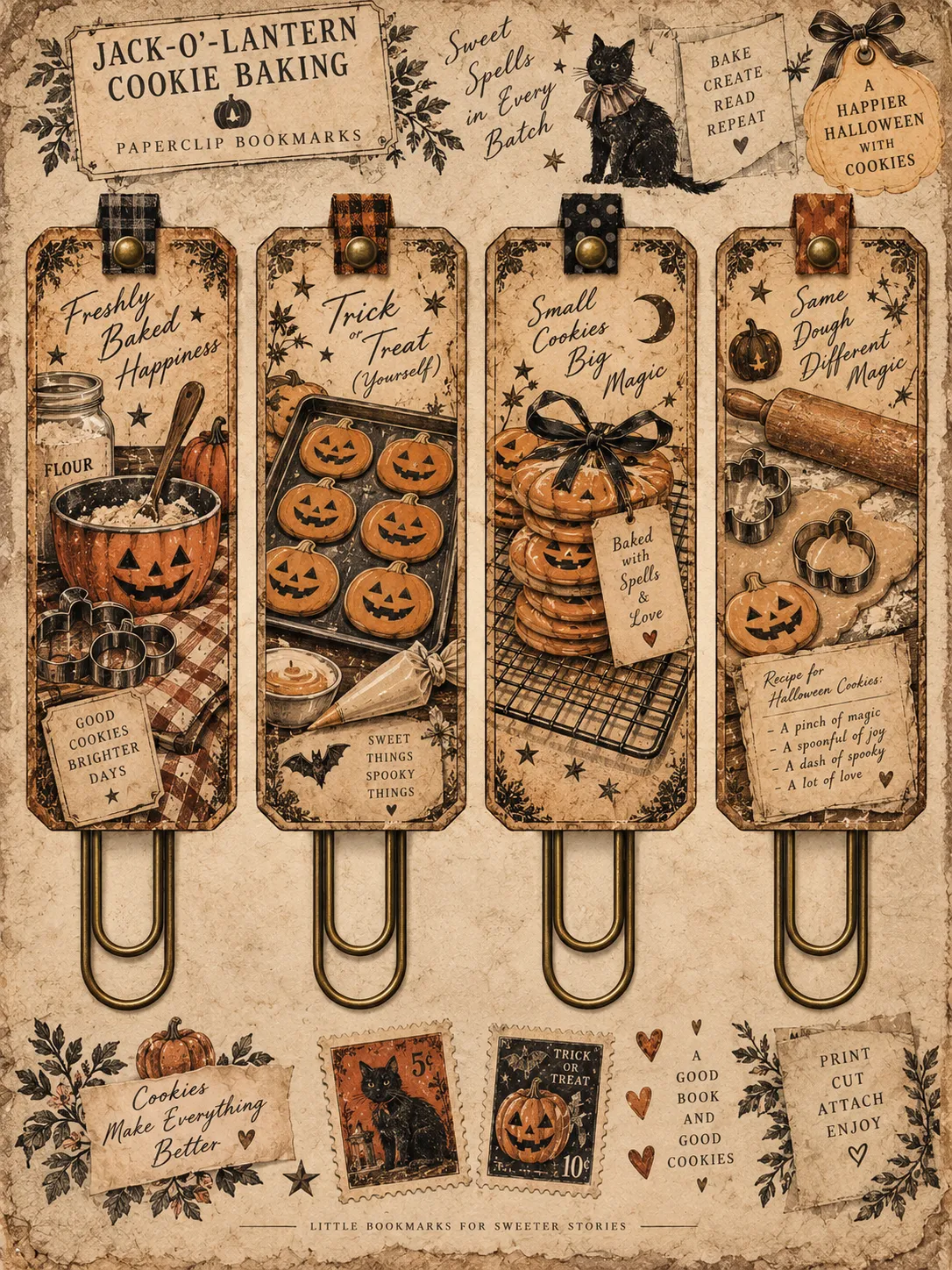 Vintage Halloween Paperclip Bookmark Set
