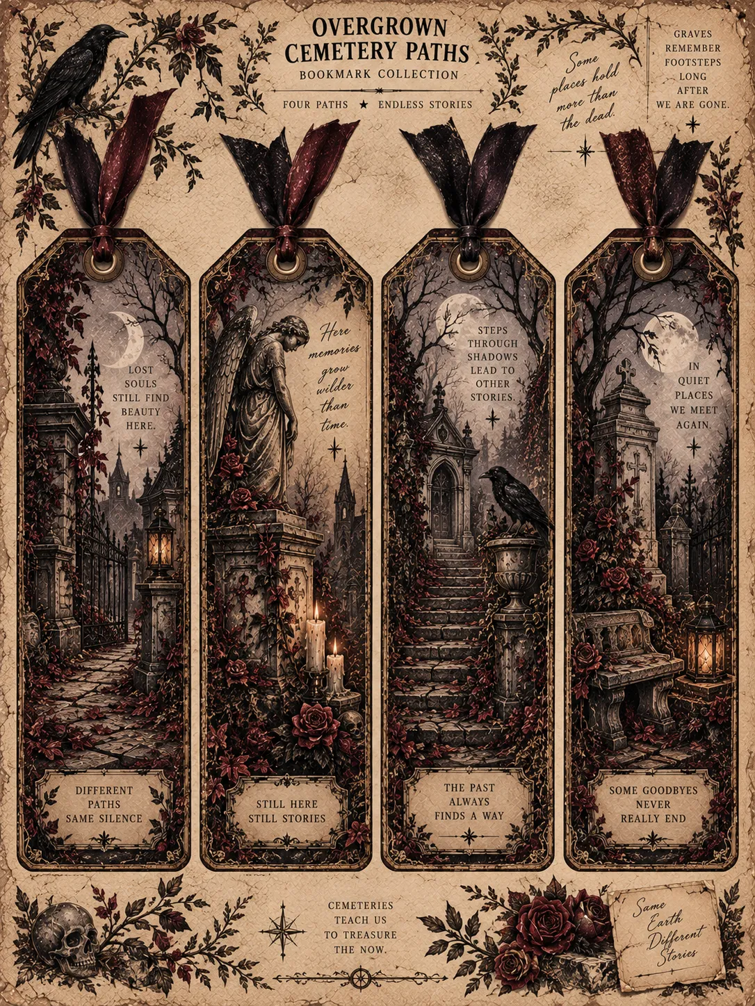Gothic Halloween Ribbon-Tied Tag Bookmarks