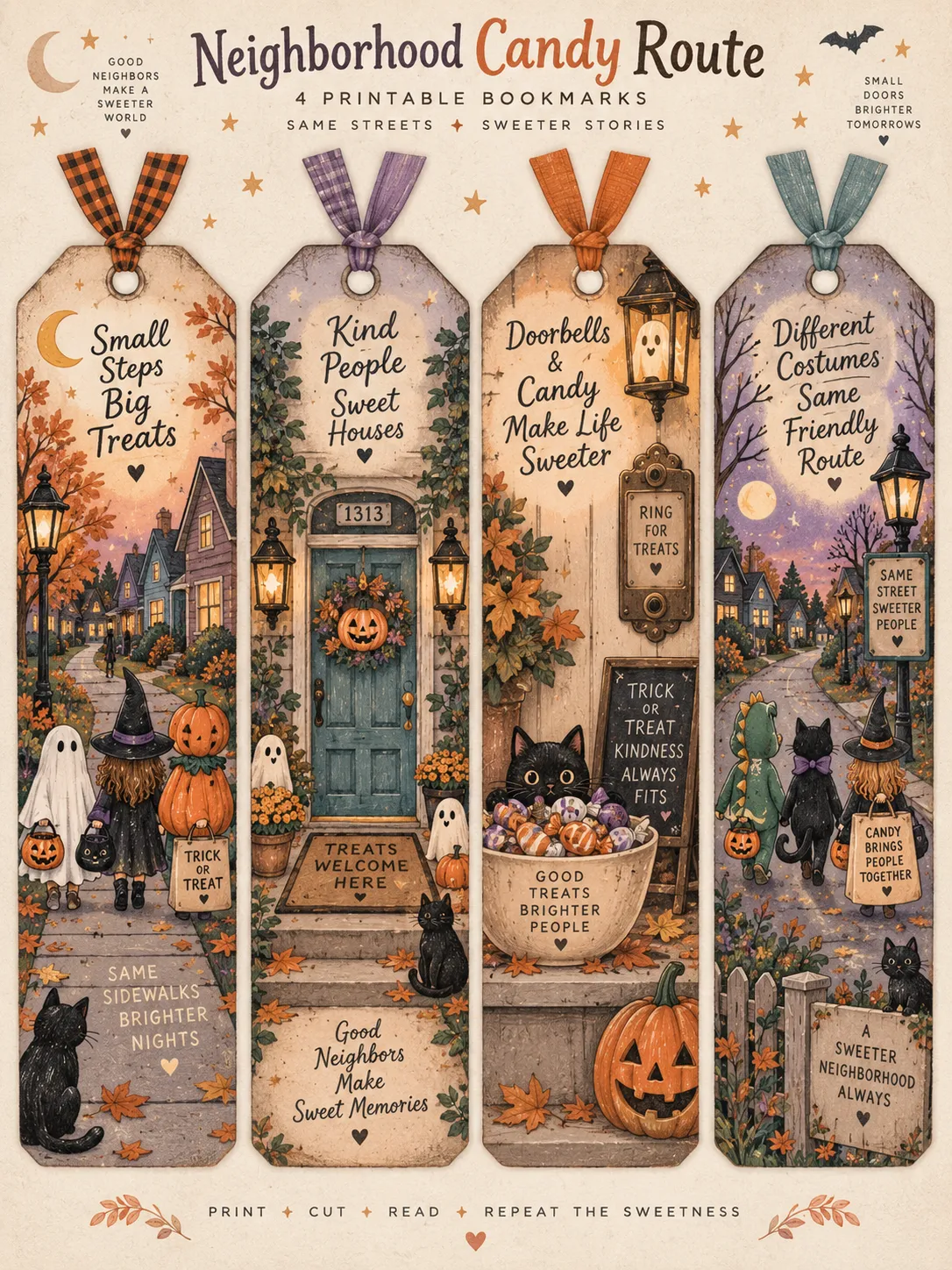 Cute Spooky Ribbon-Tied Tag Bookmarks