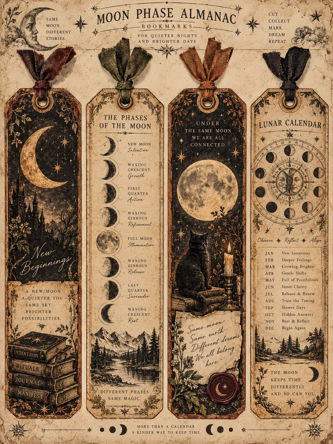Vintage Halloween Ribbon-Tied Tag Bookmarks