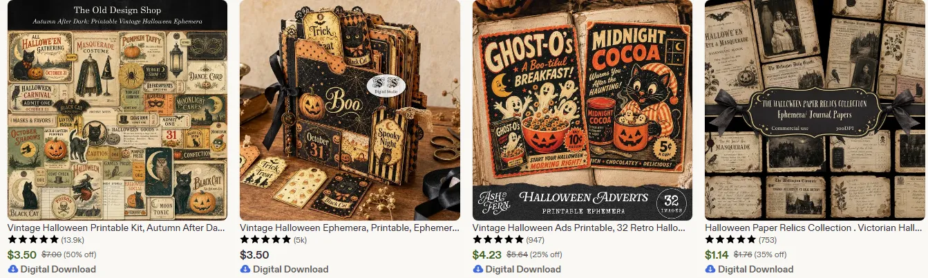 Digital junk journal listings marketplace examples