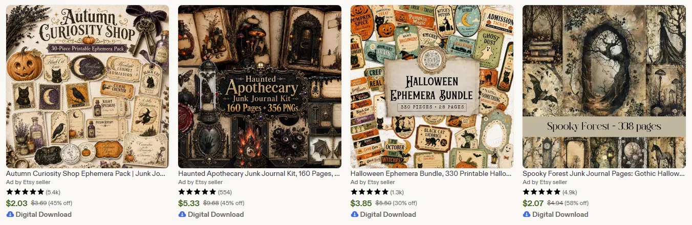 Digital junk journal marketplace examples