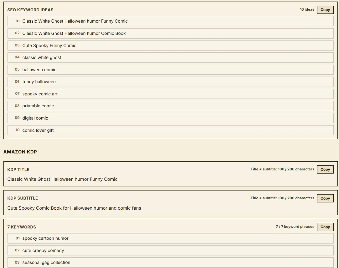 Seller Toolkit listing with title description and tags