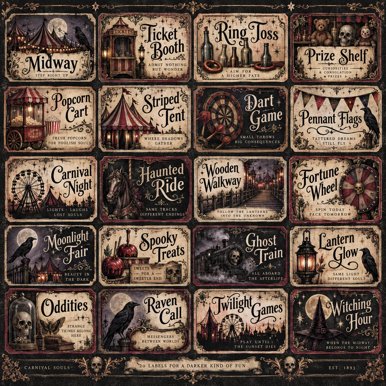 Gothic Halloween Small Tags and Labels