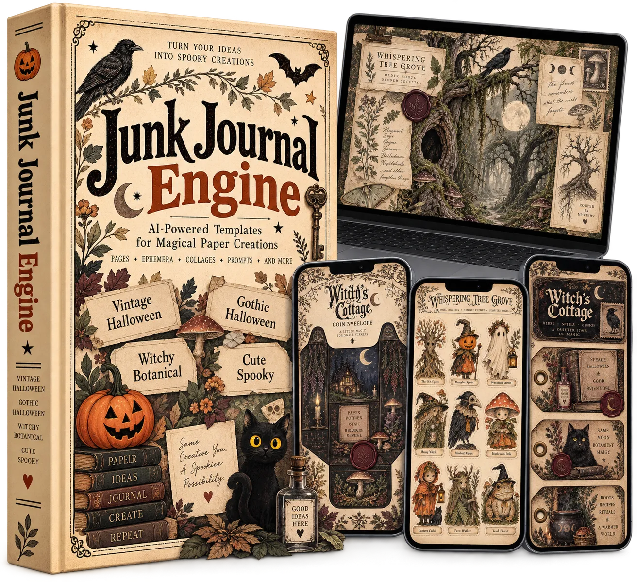 Halloween junk journal printable collection mockup