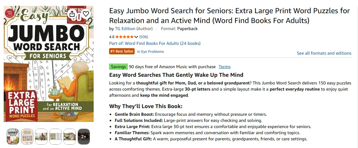 Amazon search results for extra large print word search books