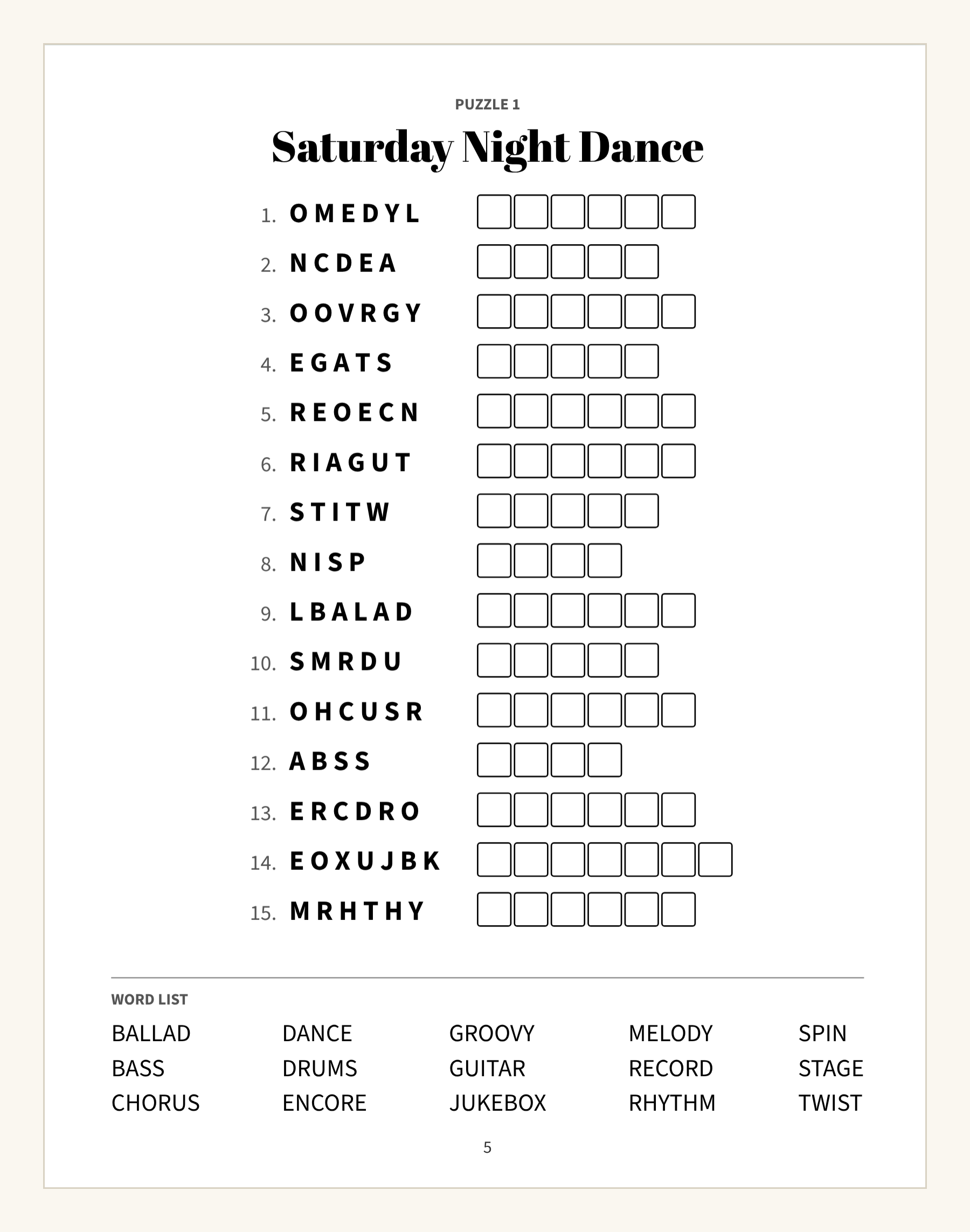 Word Scramble sample page