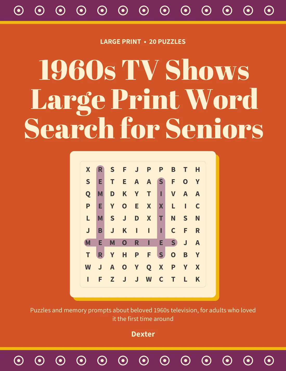 Front cover: 1960s TV Shows Large Print Word Search for Seniors