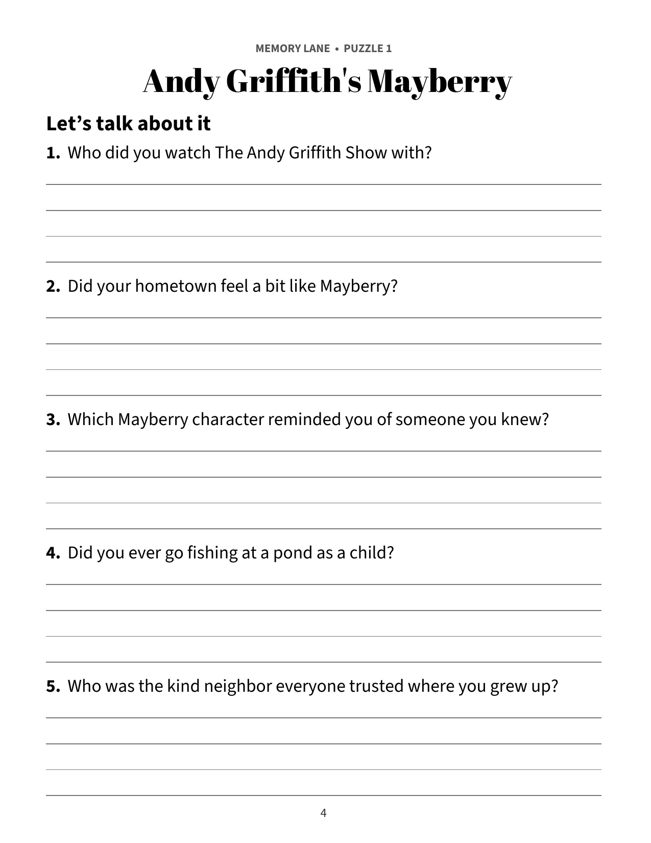 Memory Lane page for puzzle 1: Andy Griffith's Mayberry