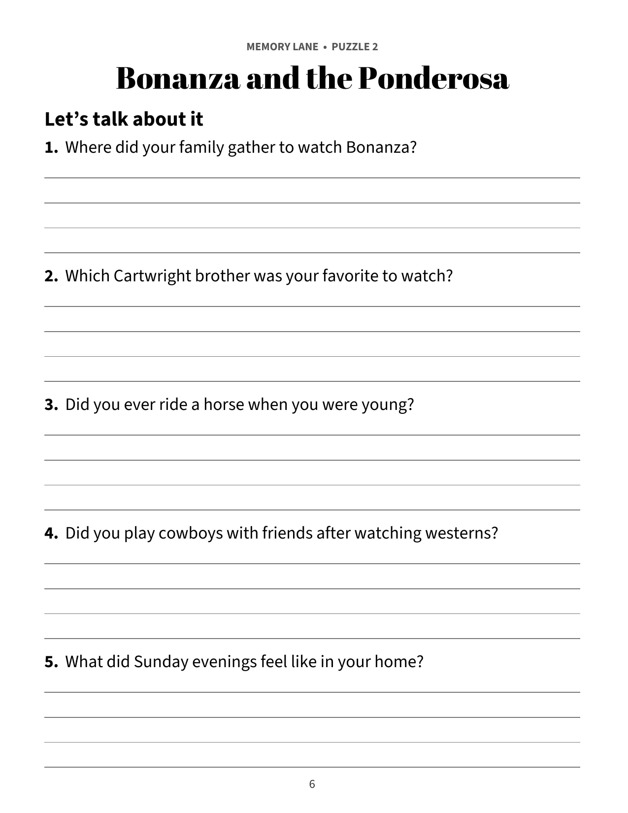 Memory Lane page for puzzle 2: Bonanza and the Ponderosa