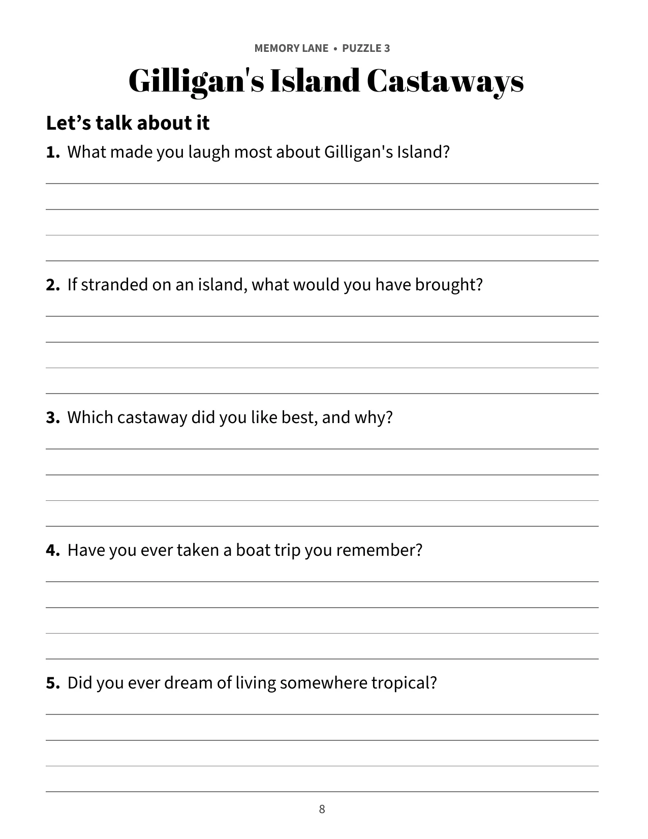 Memory Lane page for puzzle 3: Gilligan's Island Castaways