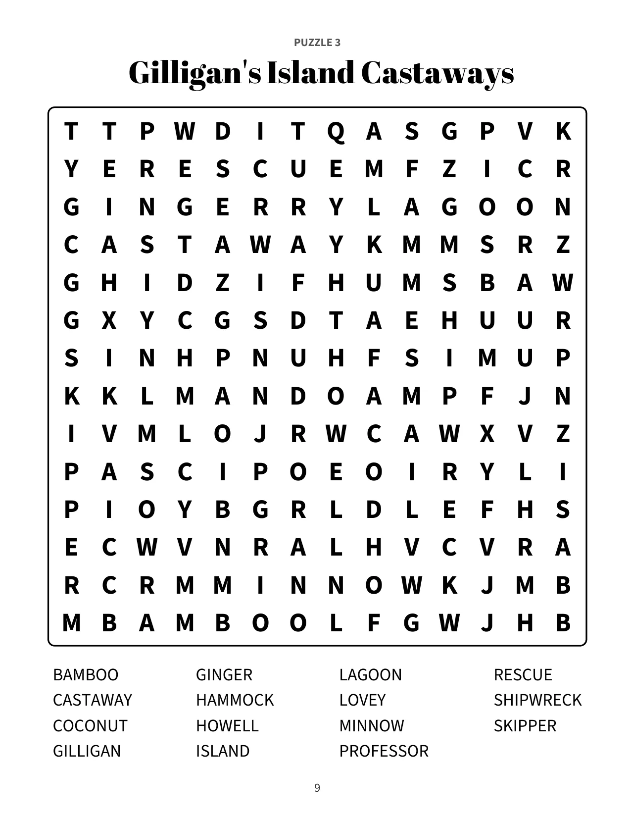 Large print word search puzzle 3: Gilligan's Island Castaways
