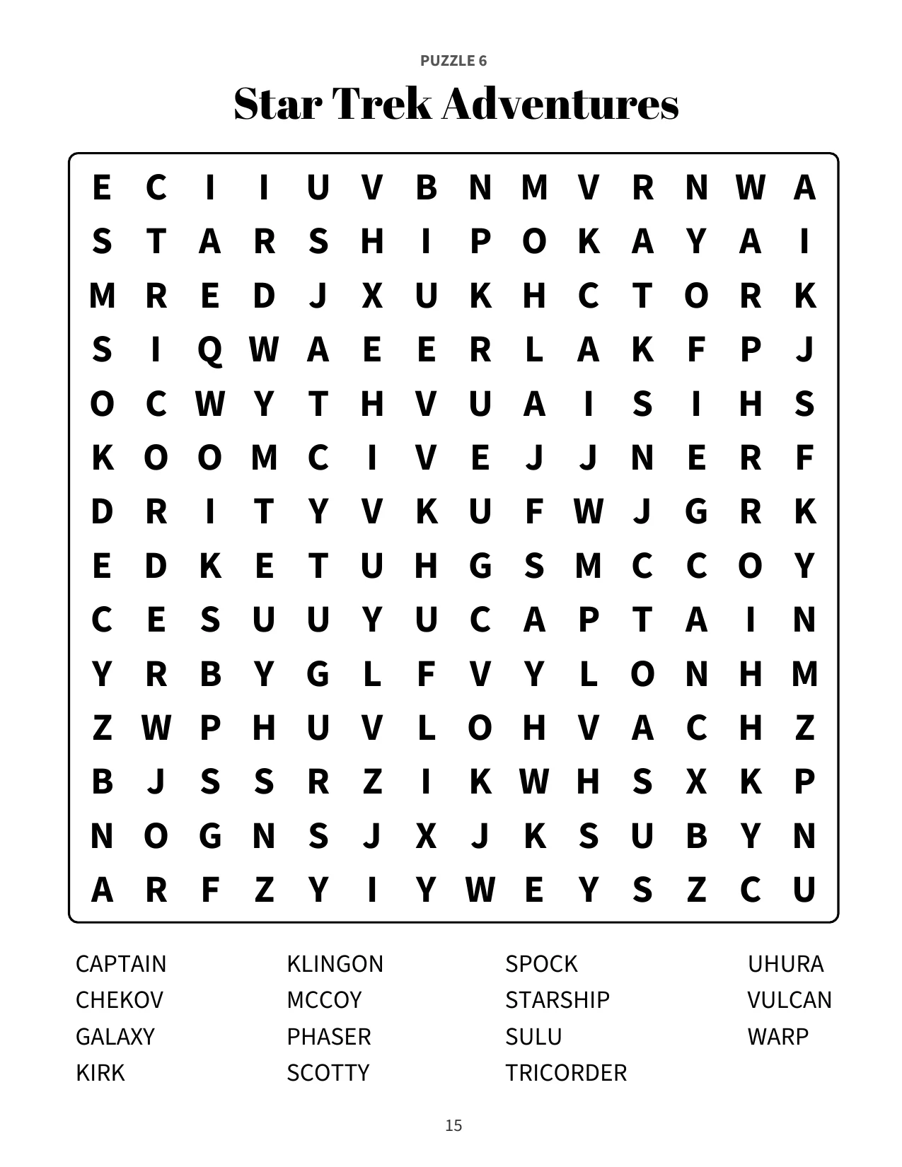 Large print word search puzzle 6: Star Trek Adventures