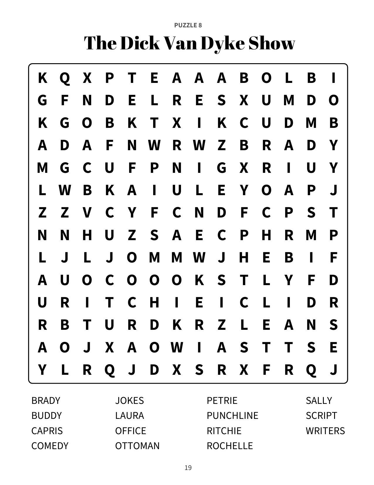 Large print word search puzzle 8: The Dick Van Dyke Show
